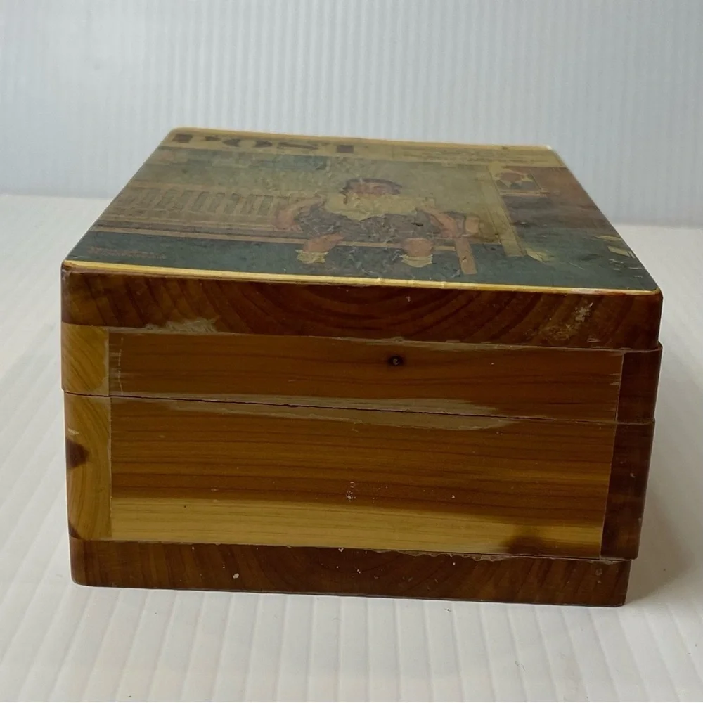 Wooden Jewelry Box Vintage Norman Rockwell Print Lacquered Cedar?